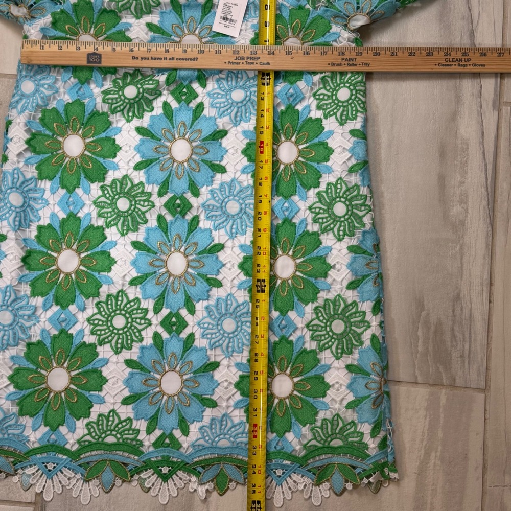 Lilly Pulitzer Jouri Lace Dress Putting Green Sunshine Tile Floral Blue Green 6 - Picture 5 of 8